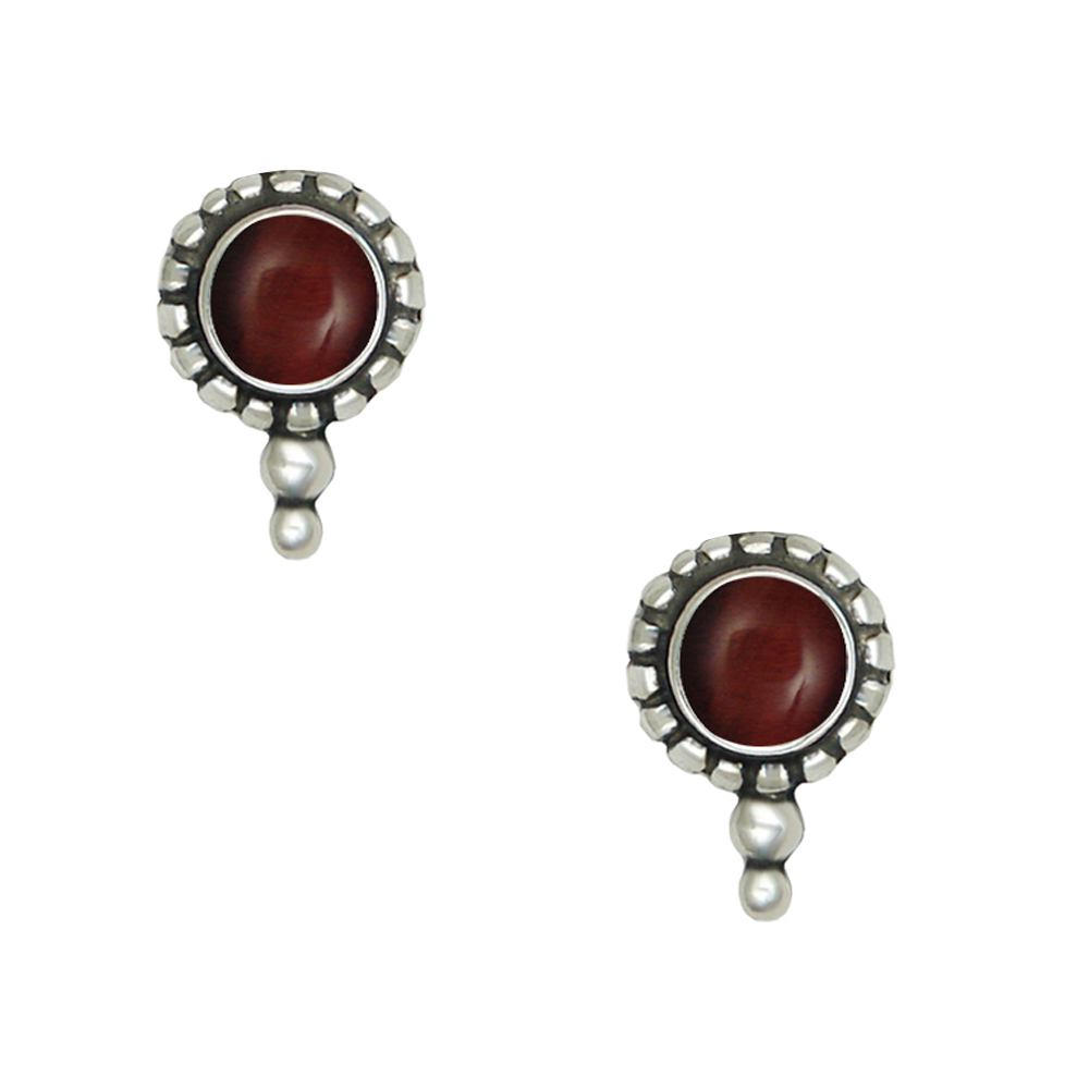 Sterling Silver Little Red Tiger Eye Post Stud Earrings